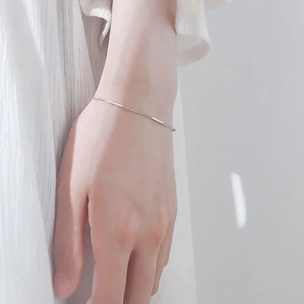 925 Sterling Silver Dainty Bar Bracelet Thin Delicate Silver Bracelet